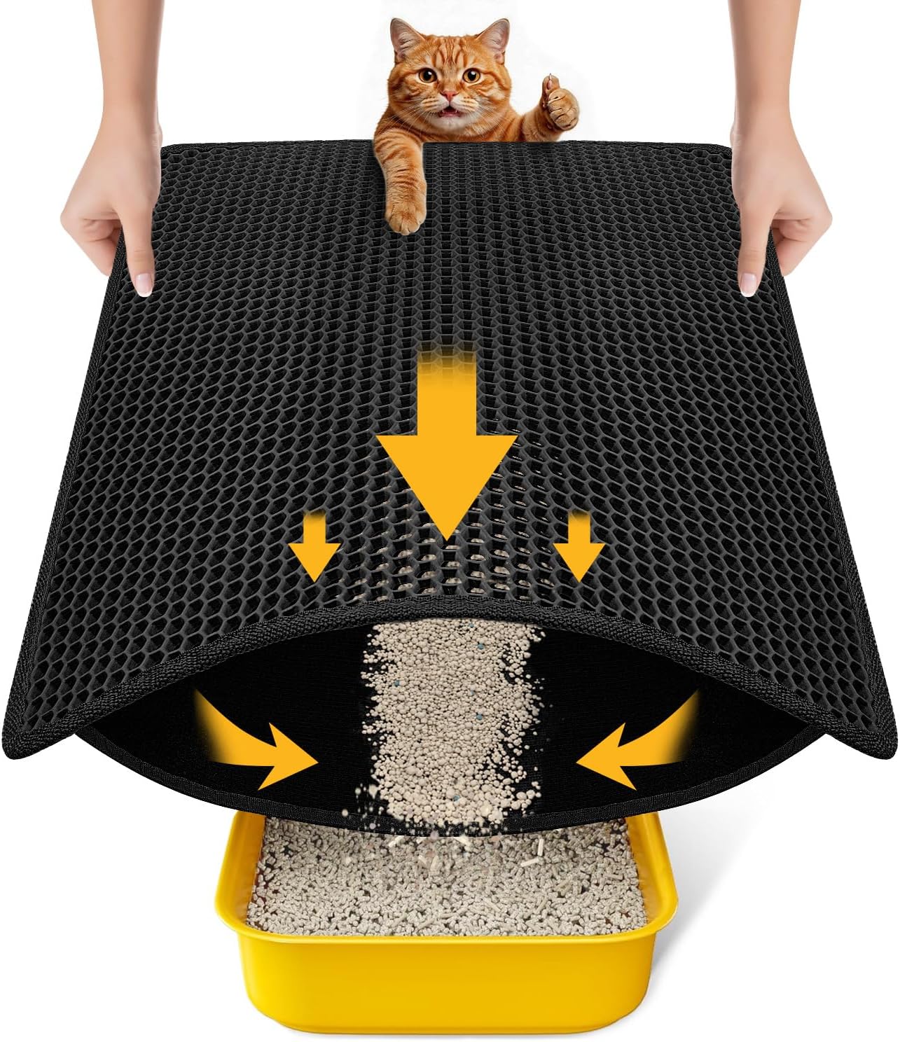 Polarduck Cat Litter Mat, 20” X 16”, Cat Litter Trapping Mat, Honeycomb Double Layer Design, Urine and Water Proof Material, Scatter Control, Special Side Handles Design Easier to Clean,Washable