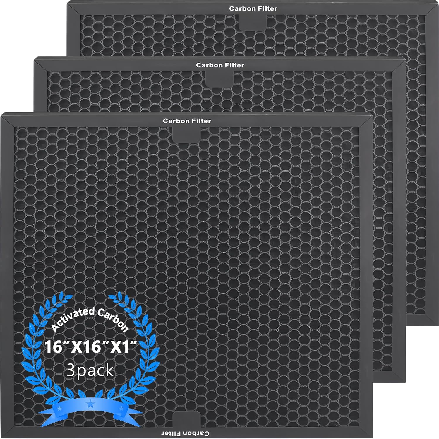 3-Pack 16x16x1 HEPA Air Scrubber Filters, Activated Carbon Charcoal Filter for Mounto, BlueDri, VEVOR, Dri-Eaz Negative Air Machine, Commercial Industrial Construction Dust Air Purifier