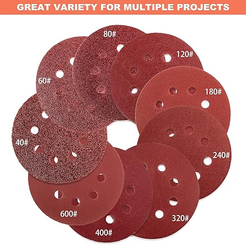 Miniatura 4 de 165 discos de lija orbital de lija de 5 pulgadas, 8 agujeros, 40, 60, 80, 120, 180, 240, 320, 400, 600, 600, surtido de papel de lija orbital