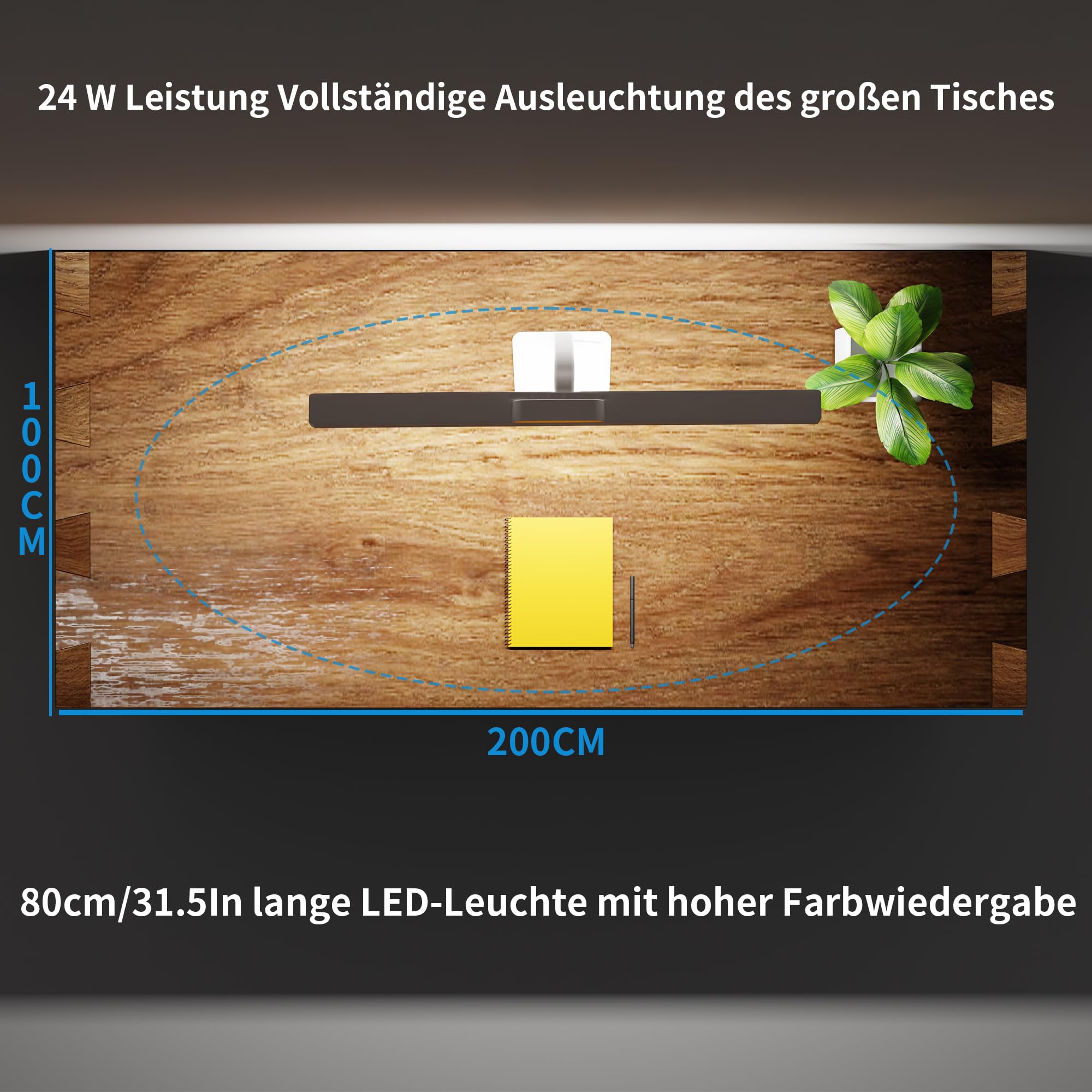 Schreibtischlampe LED Dimmbar,Enthält Sockel und Klemmbar,80CM 24W | Weiß, Touch-Bedienfeld, Verstellbarer Schwanenhals, Sprachsteuerung, Speicherfunktion, Timer-Funktion,für Büro,Lernen,Lesen