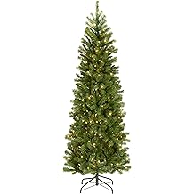 National Tree Company 6.5 ft Pre-Lit Downswept Douglas Fir Slim Artificial Christmas Tree, 300 LED Lights, 640 Tips, PowerConnect, Foot Pedal, 10 Light Functions, Includes Stand, Green