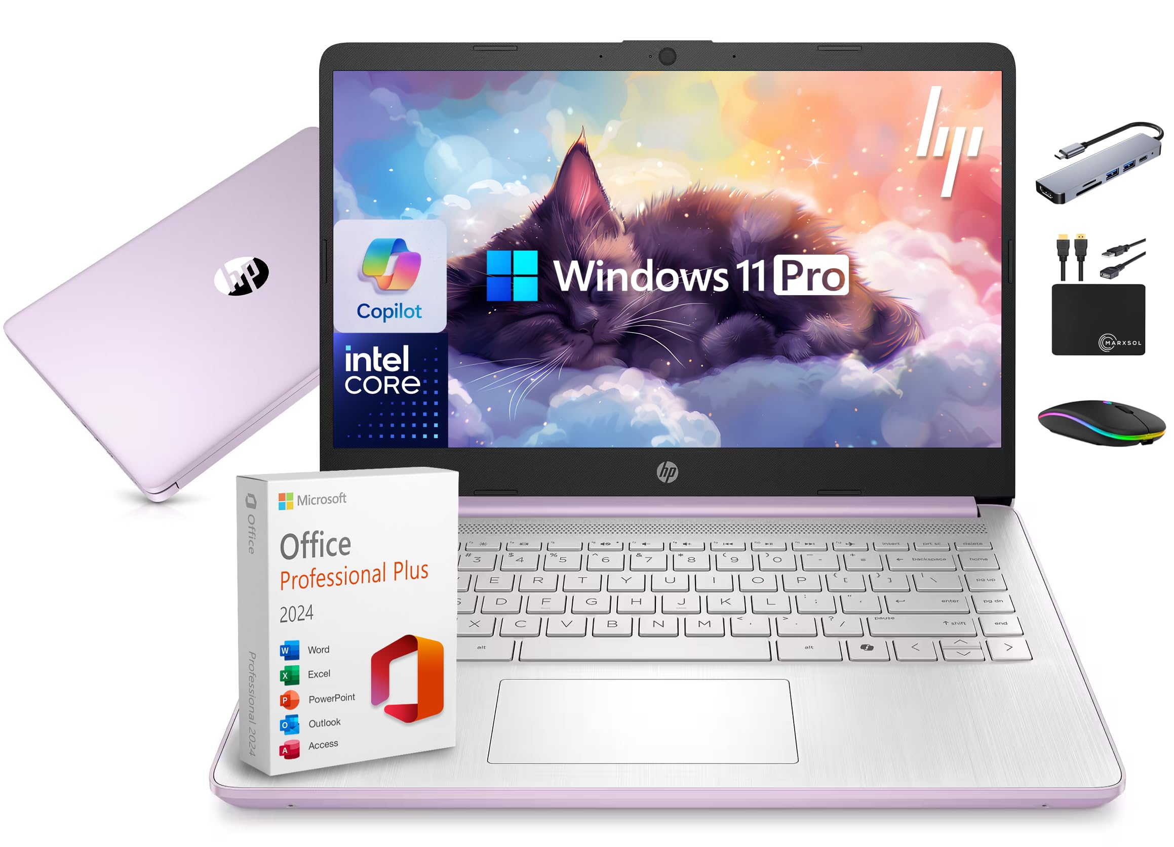 HP 14" Laptop Computer 2025-2026 Business Student, Copilot AI, Lifetime Office, 4-Core Intel CPU, 8GB RAM, 628GB Storage (128GB UFS +500GB Ext) Wi-Fi