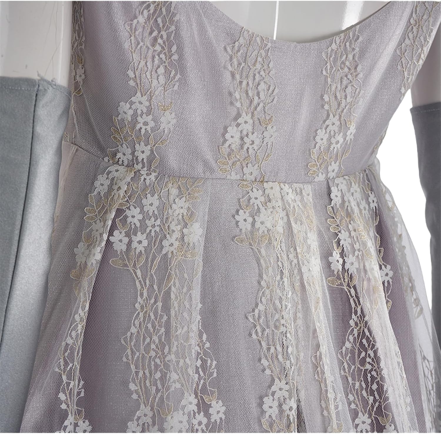 AwwwCos Regency Dress Women Victorian Ball Gown Empire Waist Tea Party Floral Embroidery with Mask Gloves