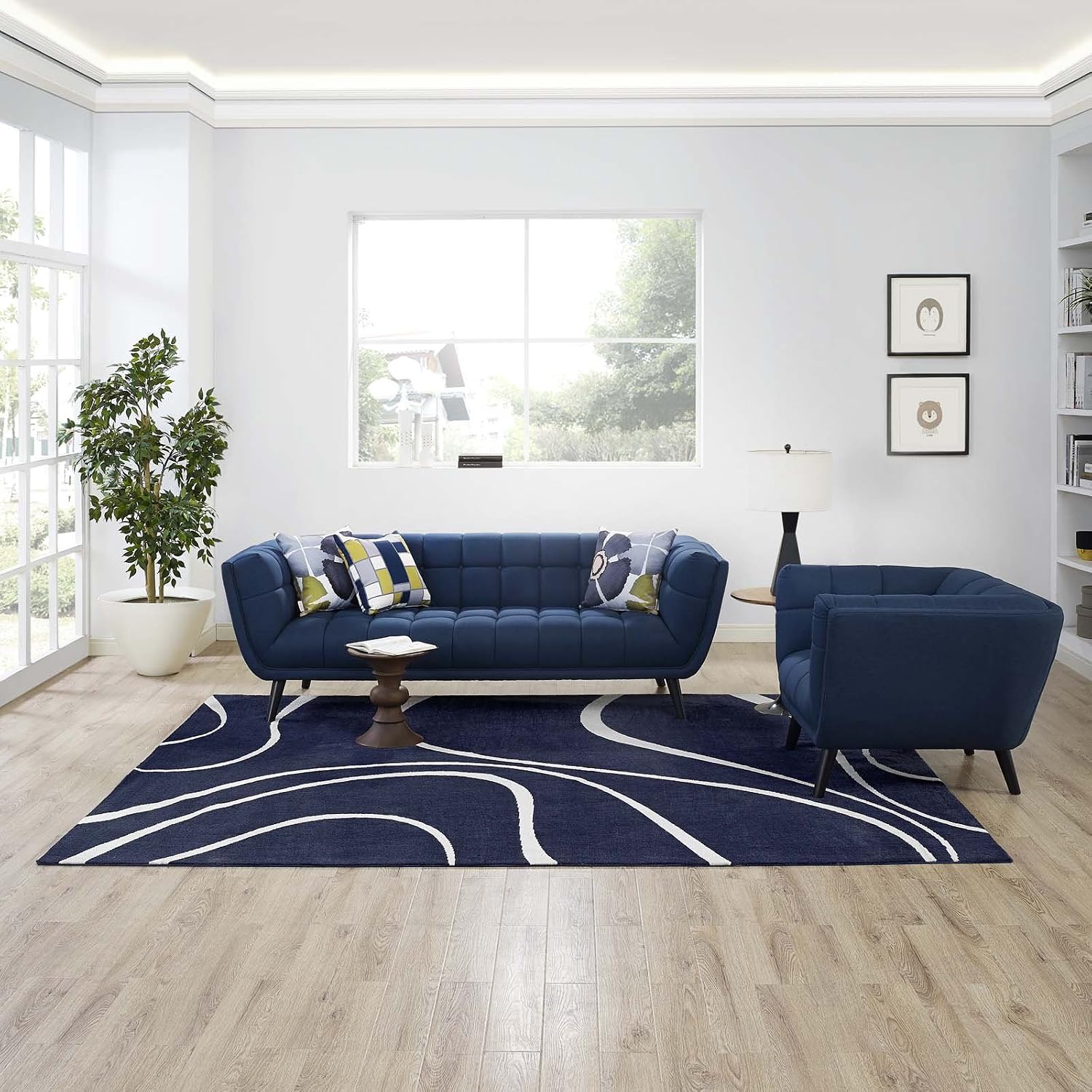 Modway Therese Abstract Swirl 5x8 Area Rug Contemporary Design in Charcoal, Black and Ivory
