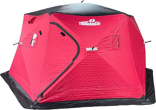 Nordic Legend Hex-Hub 8 Man Portable Thermal Ice Shelter, 112 Square Feet of Fishable Area, Portable 8 Person Wide Bottom Insulated Ice Shelter