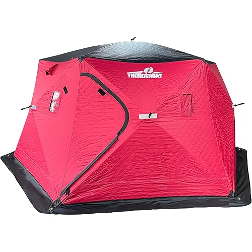 THUNDERBAY Ice Cube Series Pop-Up Hub-Style Ice Fishing Shelter, 68-112 Square Feet of Fishable Area, Portable 6-8 Person Ice Shanty