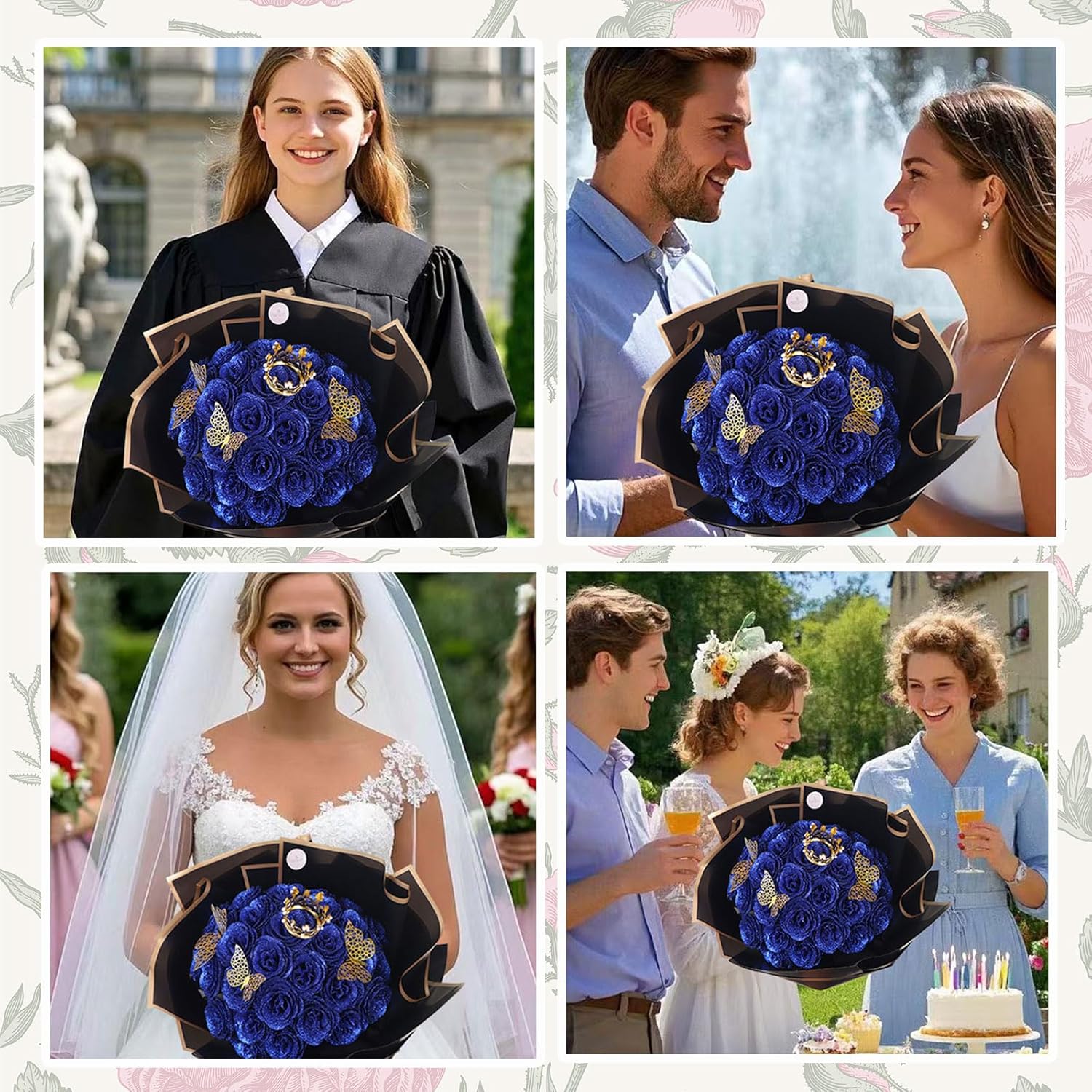 DIY Glitter Roses: Artificial Bouquet of Shiny Fake Flower Bouquet Perfect for Mothers Day Gift, Anniversary, Weddings - 25 Roses (Blue) - Image 5