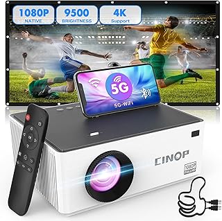 5G WiFi Bluetooth Mini Projector, Cinop 1080P Native 4K Supported Projector, 9500L, Portable Outdoor, Support 4P/4D Keystone Correction, TV Stick, DVD, HDMI,USB, Laptop, Phone Wireless Mirroing Screen