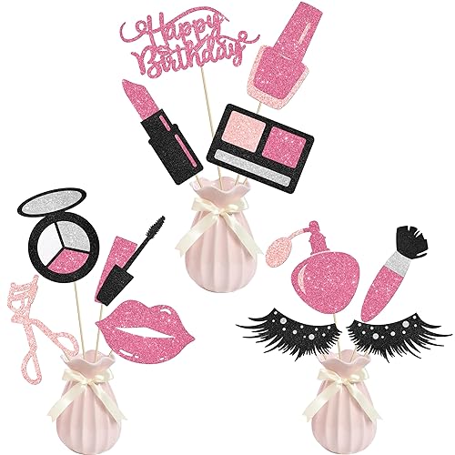 12 piezas de centro de mesa de maquillaje con purpurina, para spa, maquillaje, decoraciones de fiesta de cumpleaños para mesa, cosméticos, lápiz