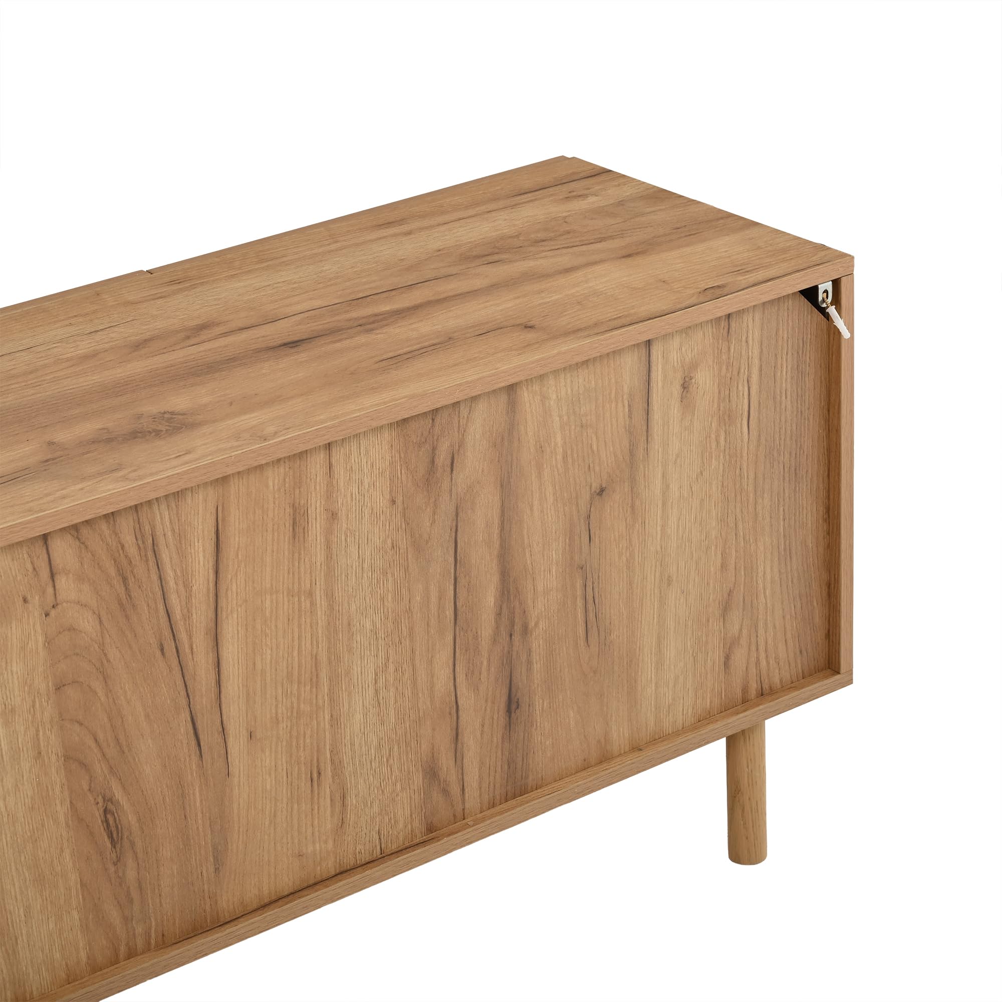 Mobile TV da 180 cm, mobile TV per TV da 75 pollici, mobile basso con 4 ante, 2 scomparti, moderno mobile TV con ampio spazio per soggiorno, design 3D in rilievo, colore legno, naturale