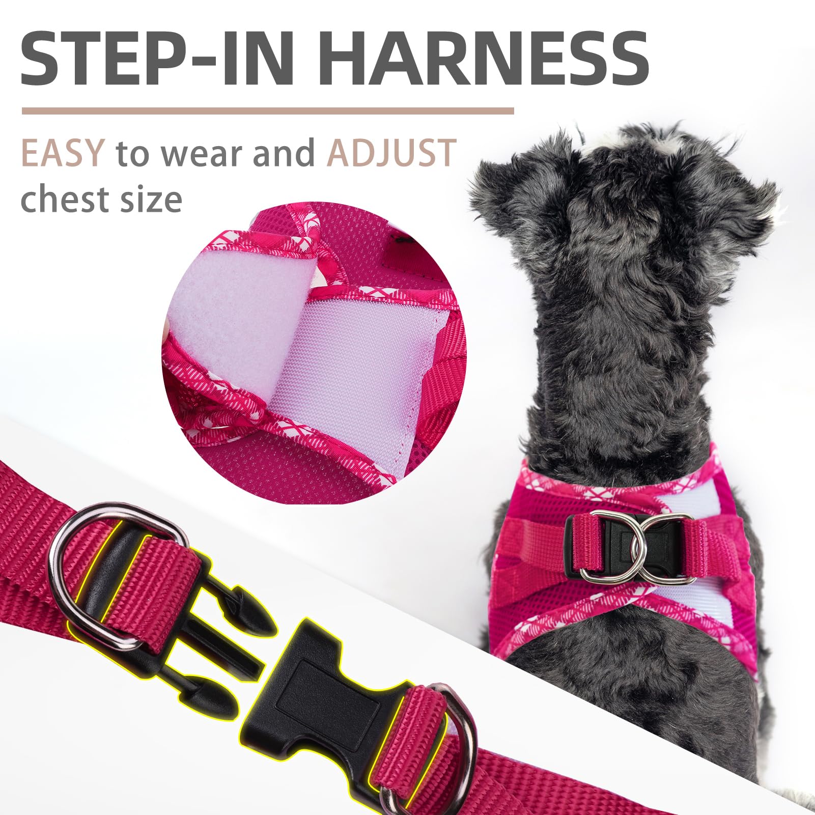 PUPTECK Step-in Dog Harness Small Dog No Pull Vest and Lead Set for Puppy Cats Outdoor Walking Fuschia M - Image 4