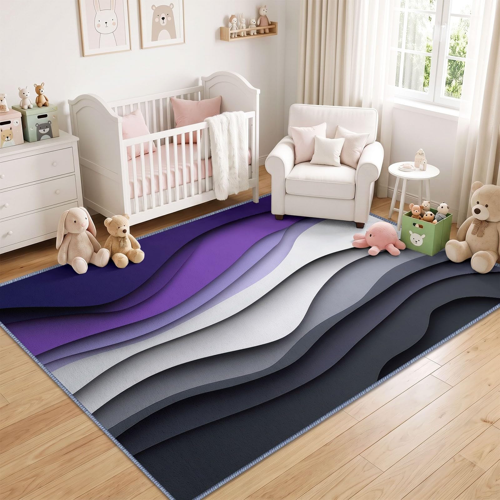 Générique Papiers découpés 3D Tapis, 80 x 150 cm, Vague Couche Dégradé Jaune Gris Décoration Moquette avable Salle de Tapis, Pliable Doux Réduire Bruit Lancer Moquette pour Chambre à Coucher