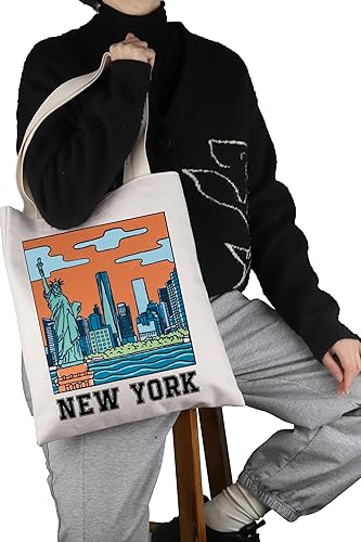 Miniatura 7 de VAMSII Bolsa de lona de Nueva York, regalos de recuerdo de Nueva York, bolsa reutilizable de la ciudad de Nueva York, bolsa de hombro retro para