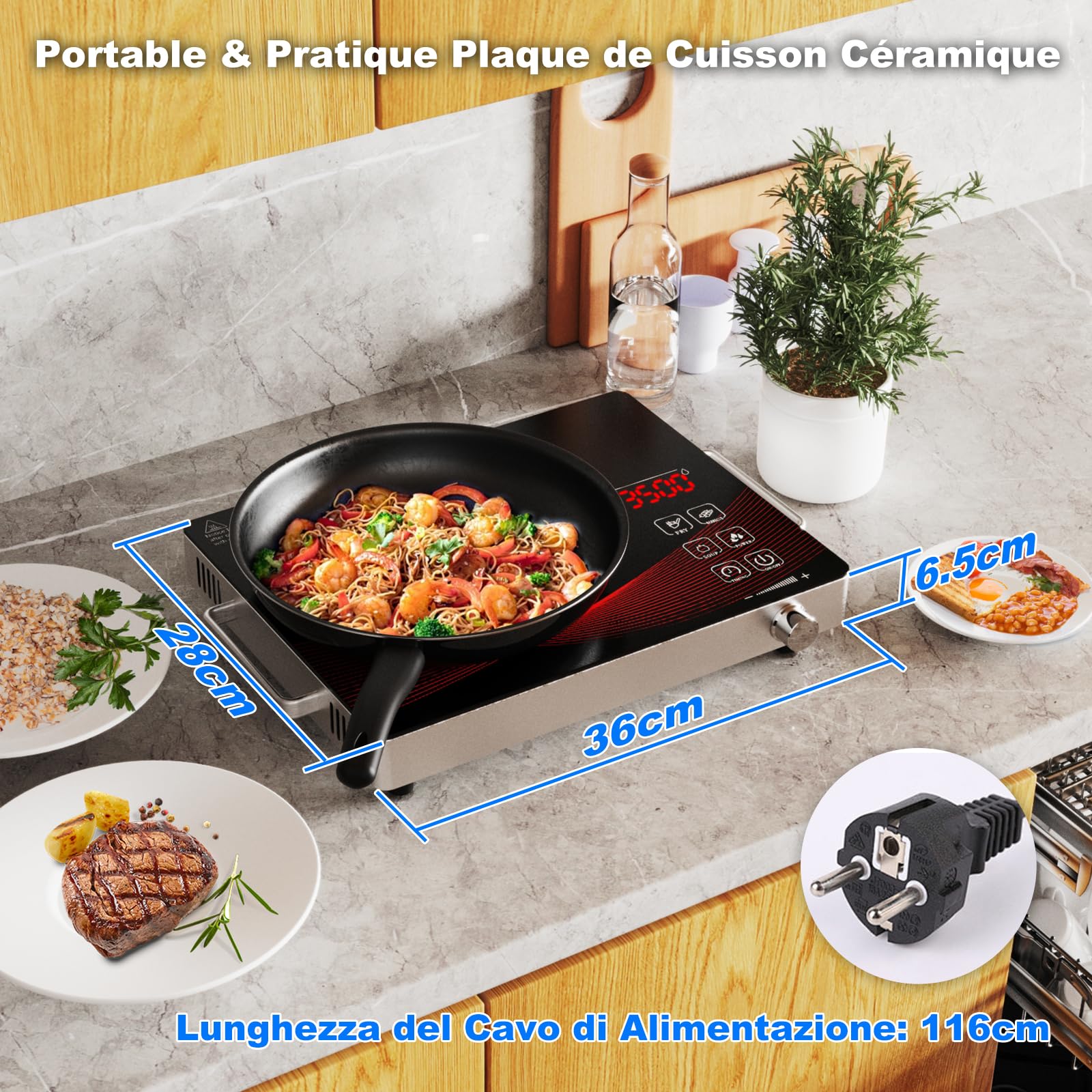 Piastra Elettrica Infrarossi GRACEALL 3500W - Portatile, 12 Livelli, Timer, Per Cucina All'Aperto O Casa - Foto 12