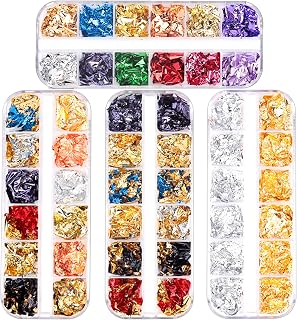 4 Boxes 48 Colors Foil Nail Chip Glitter, FANDAMEI Mixed Color Nail Foil Paillette, Nail Foil Flakes for Nail Art Decoration. Holographic Nail Foil Sequins for Nail DIY, Makeup, Graft.