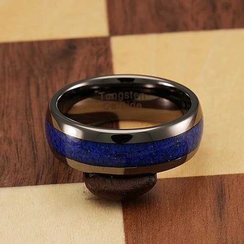 Miniatura 4 de 100S JEWELRY Anillos de tungsteno de bronce para hombre, incrustaciones de lapislázuli azul, forma de cúpula, banda de compromiso de boda, tallas