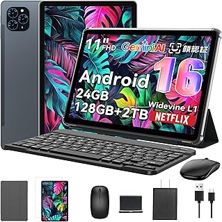 【Android16 タブレット 11インチ 新登場】TABWEE T90WiFi モデル タブレット アンドロイド16、24GB+128GB+2TB拡張、1920*1200 FHD大画面、 WidevineL1 Netflix対応 顔認識 、8コアCPU tablet、8000mAh+Type-C充電 、OTG+GMS認証+無線投影、キーボード+マウス+フィルム+タッチペン+ケース付き 仕事用