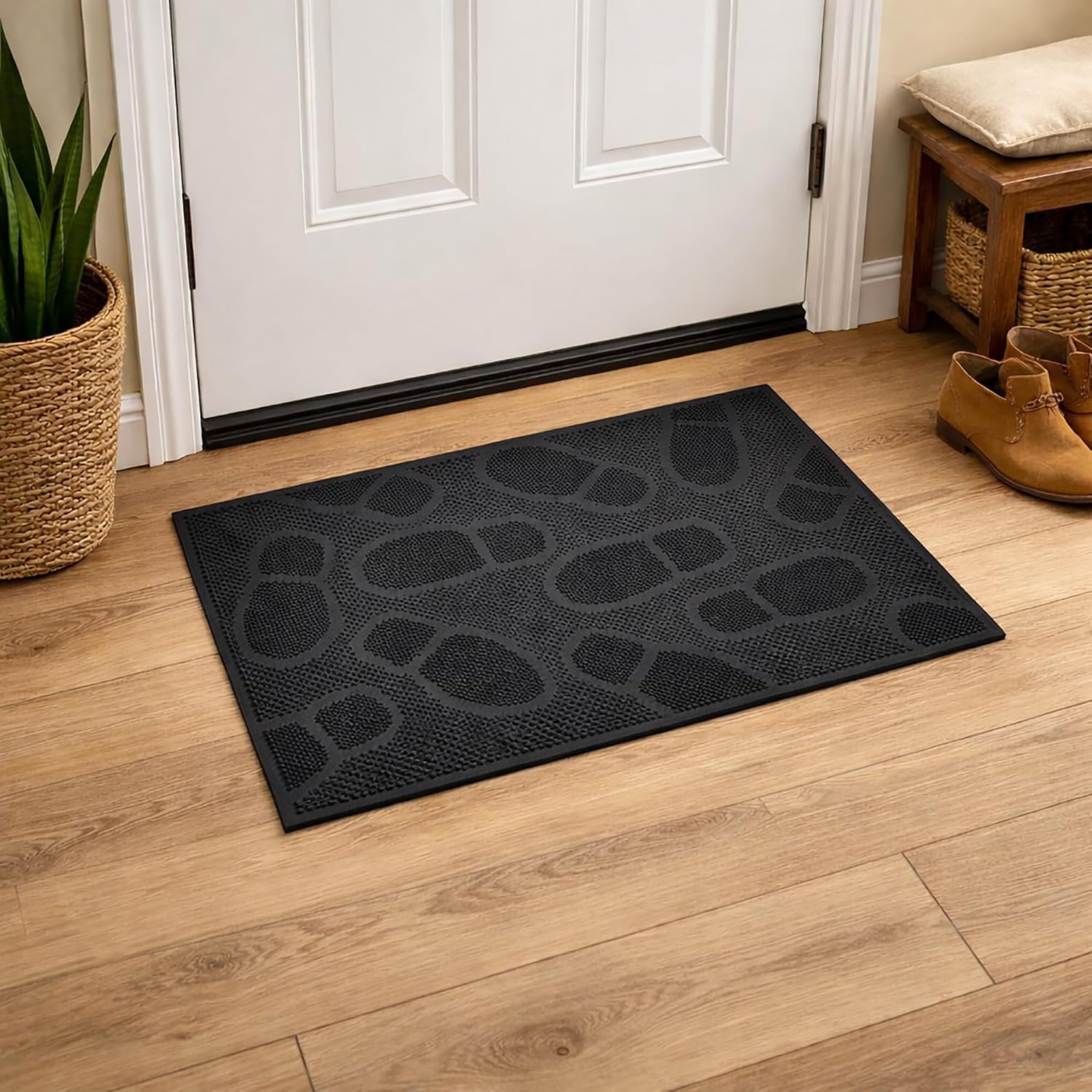 EVIDECO French Home Goods Outdoor Front Door Mat 30x18 Rubber Shoeprint