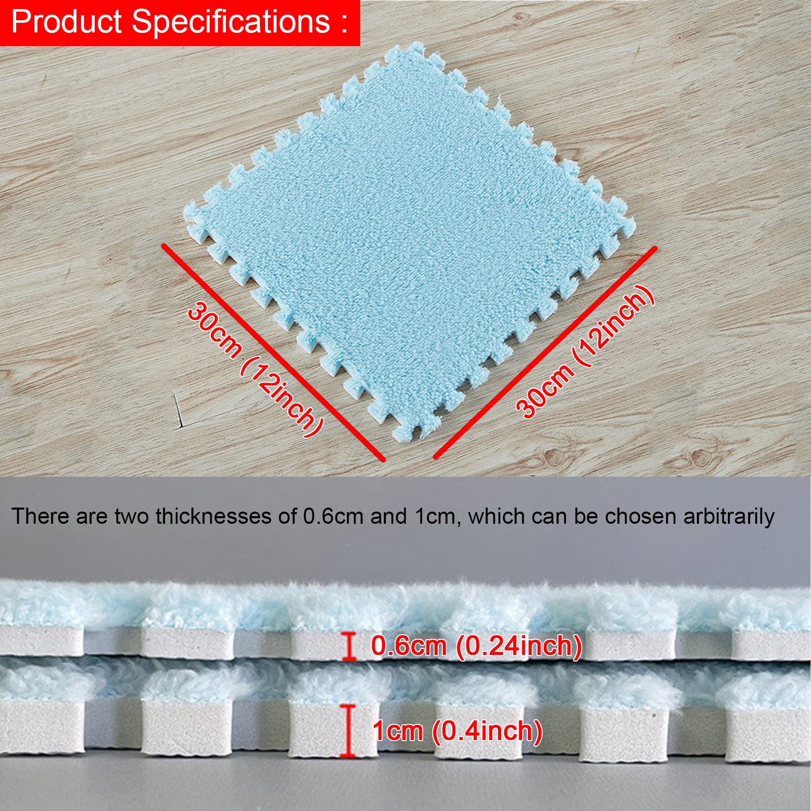 Tapete de juego de espuma entrelazada de felpa de 10 piezas, tapete de juego tipo rompecabezas de 30 x 30 cm, acolchado para ejercicio, yoga, sala de juegos y suelo de habitación (gris, marrón claro