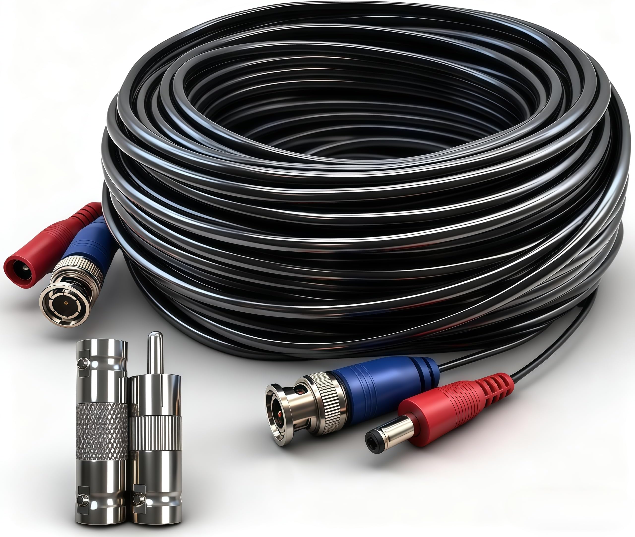 BNC Video Cable - 4mm Thickened Upgraded Version A Safer More Reliable Integrated BNC Video Power Extension Cable for Security Camera CCTV Monitoring and DVR System installations (1, 50ft)