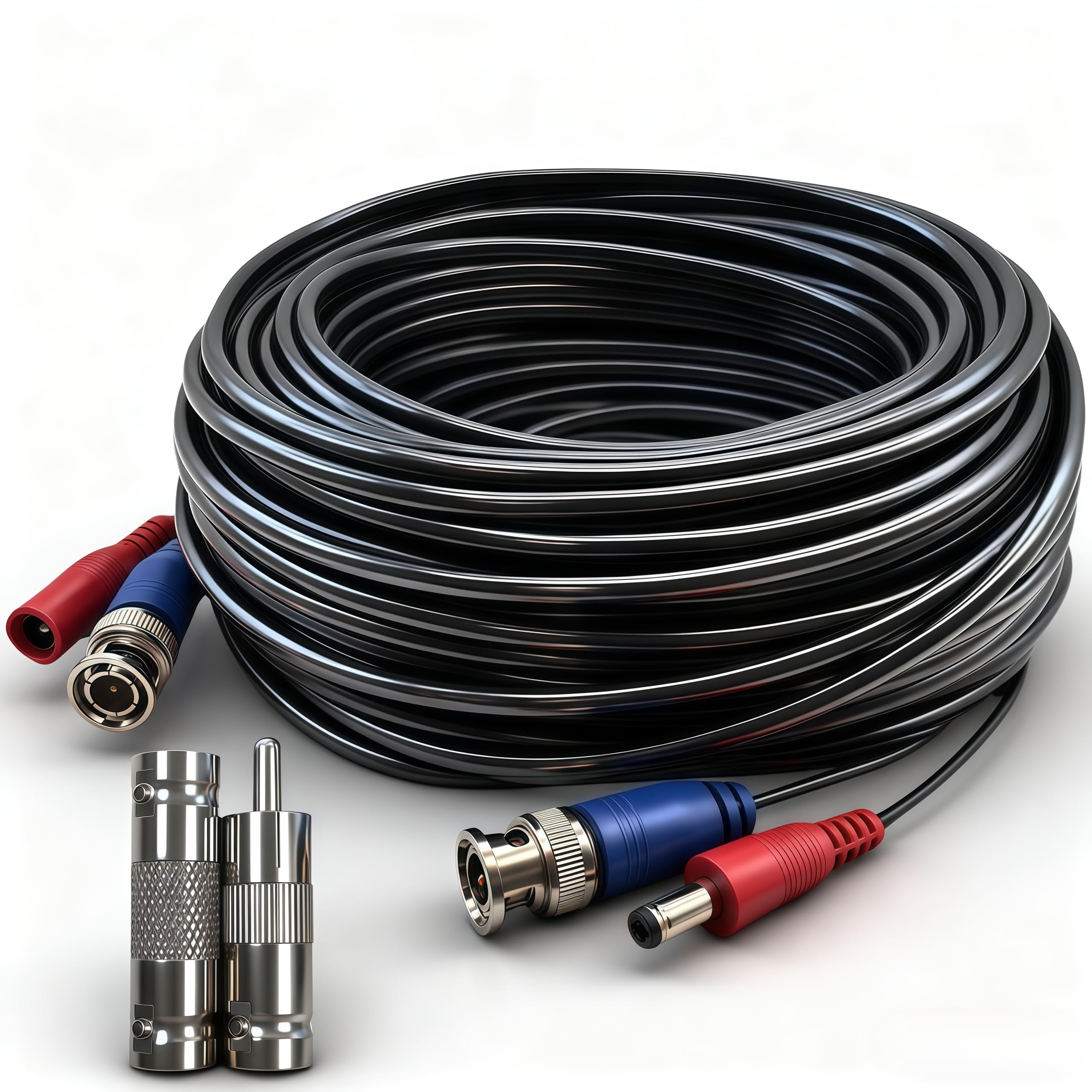 LETONDA 1 Pack 33ft (10M) BNC Video Cable Wire, 4mm Thickened Security Camera Extension Cable, All-in-One Siamese CCTV Power Cable for DVR, Includes 2