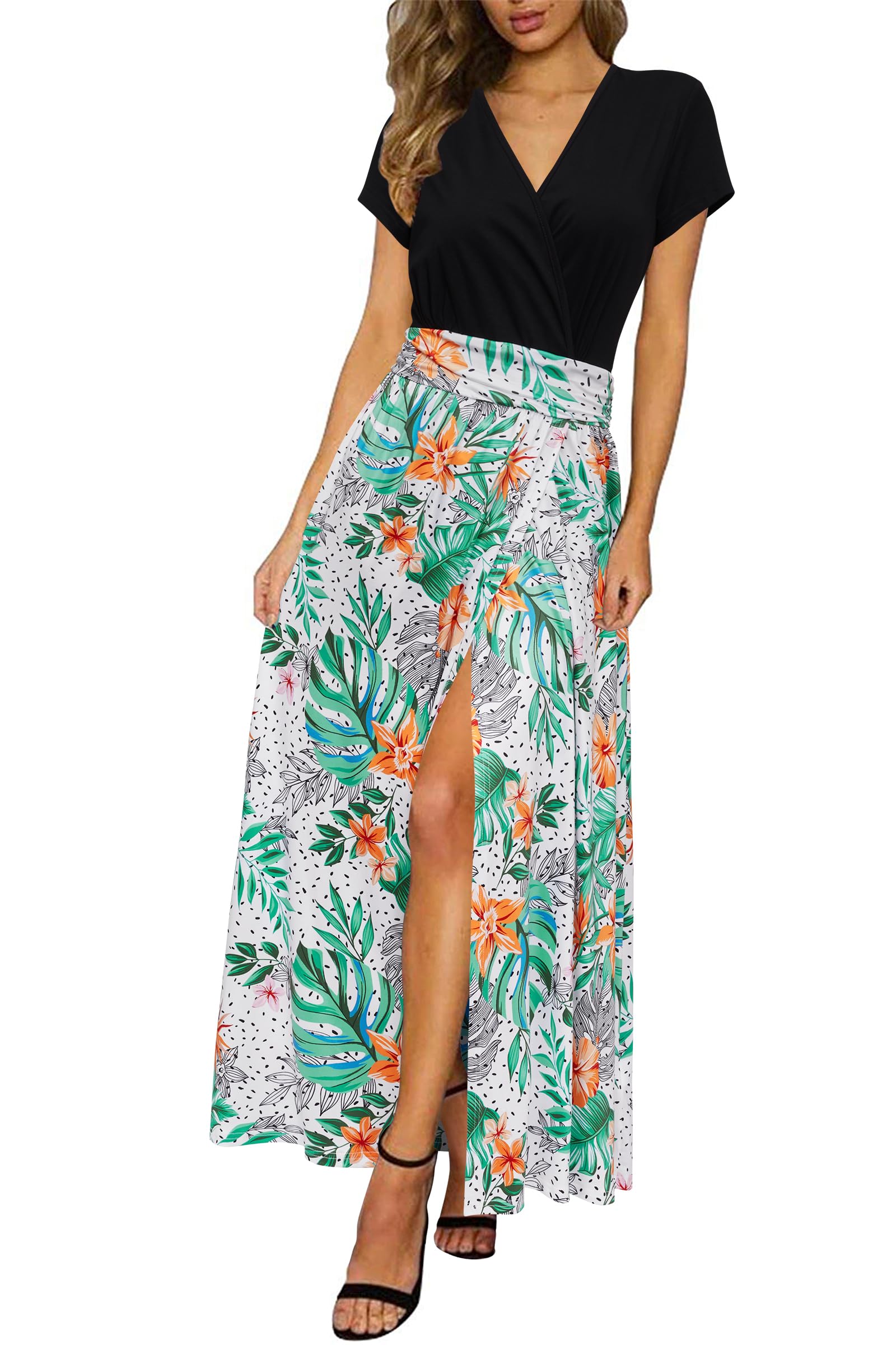 Newshows Women's 2026 Lightweight Summer Wedding Guest Beach Vacation Casual V Neck Split Flowy Maxi Dress
