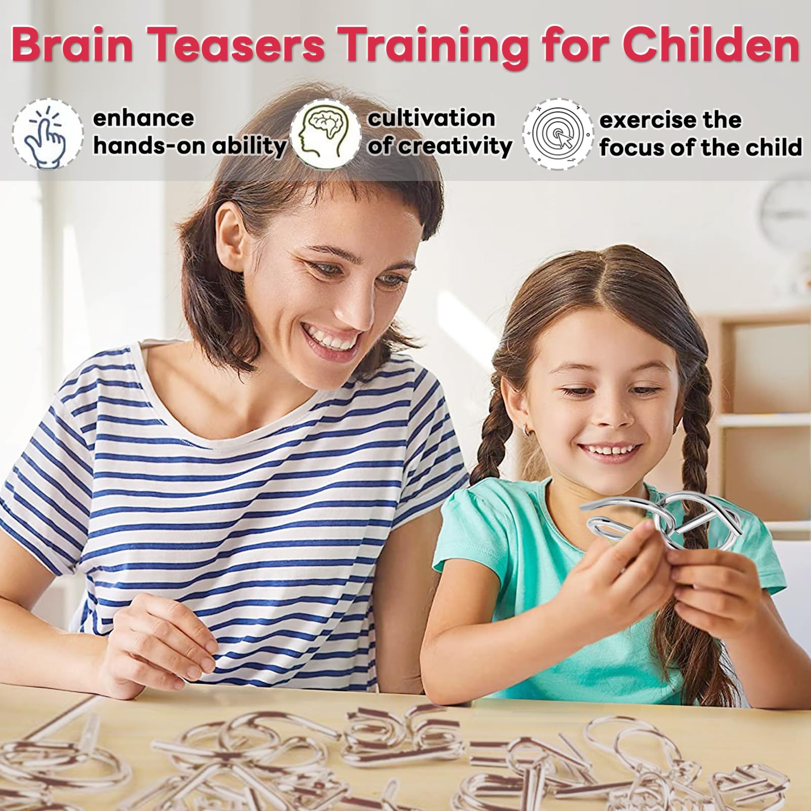 Casse-Tete Metal Ensemble de 24 Casse Tête Metallique pour Enfants et Adultes Challenge Set Chinois Métal Brain Teaser Disentanglement Puzzle Jouet d'intelligence Éducative