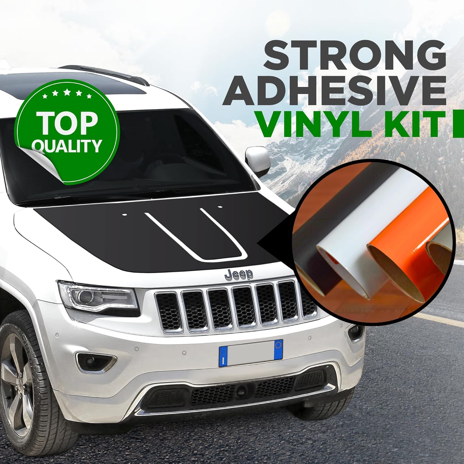 Hood Blackout Decal Racing Stripes Compatible with Jeep Grand Cherokee 2011-2020 Vinyl Decals Stickers Years 2011-2020 Vinyl Modified Stripe Exterior Decal (Style#1, Matte Black)