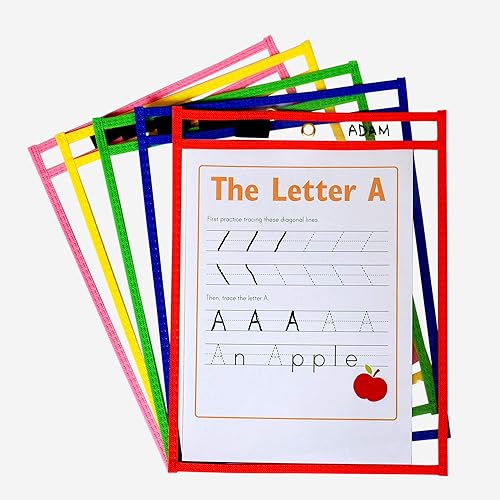 Miniatura 7 de BONBELA Bolsillos de borrado en seco, paquete de 12 unidades, 10 x 13 pulgadas, reutilizables, de borrado en seco, para hojas de trabajo y escuela,