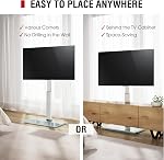 AOKCOS White Floor TV Stand for 32-70 inch TVs - 60 Degree Swivel TV Mount Stand - Height Adjustable - 88lbs Load - Max VESA 400x400 - Tempered Glass Base