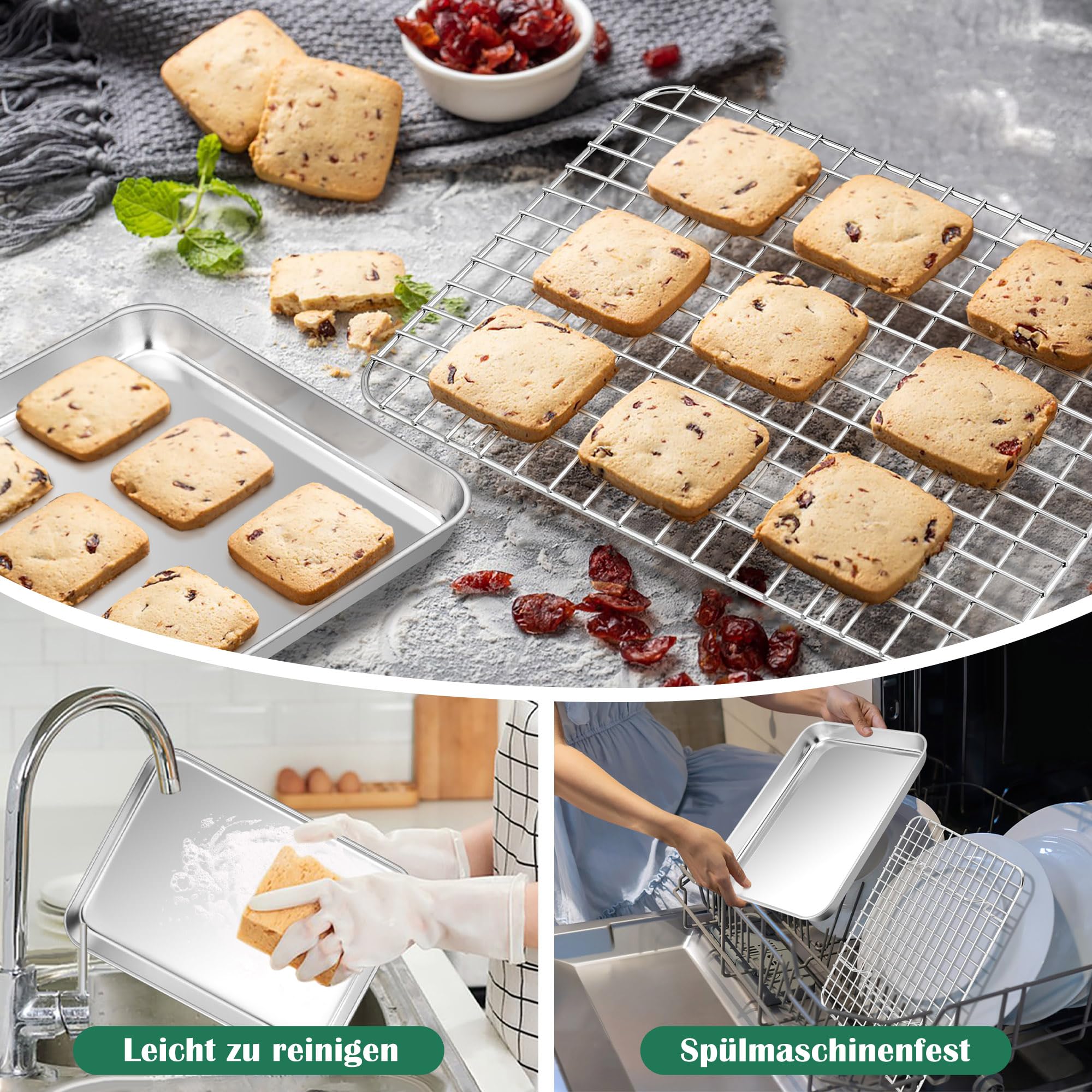 Teglia Da Forno In Acciaio Inox Con Griglia Di Raffreddamento - 23.7x17.8x2.5 Cm - Foto 2