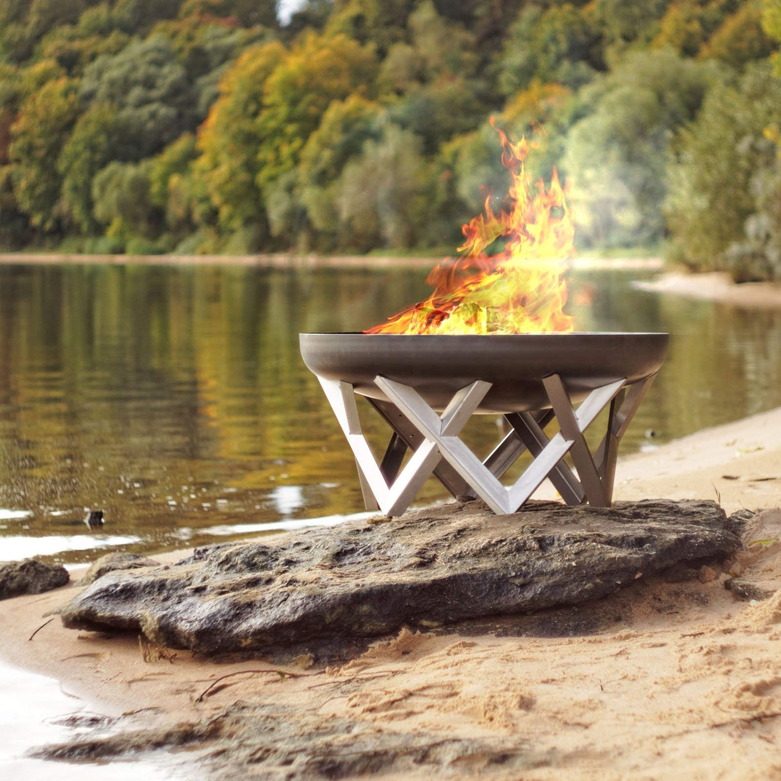 Svenskav Braciere VENTA 63 Cm In Acciaio Grezzo - XXL Per Giardino E Terrazza - Ciotola Rotonda Per Fuoco, Adatta Per Grigliate E Barbecue