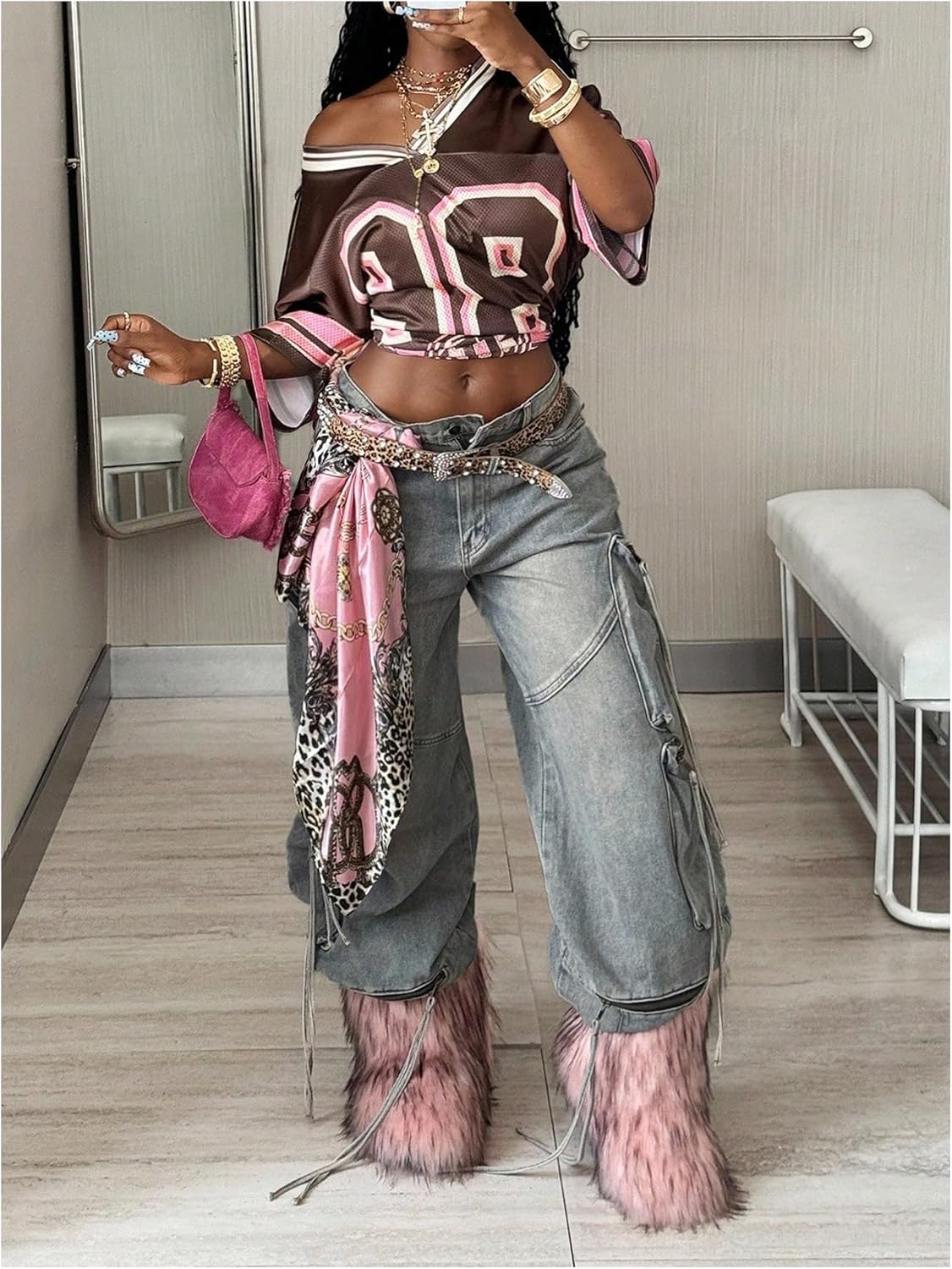 Milumia Women's Number Graphic Mesh Jersey Shirts V Neck Short Sleeve Oversized Tee Tops Streetwear - Image 4