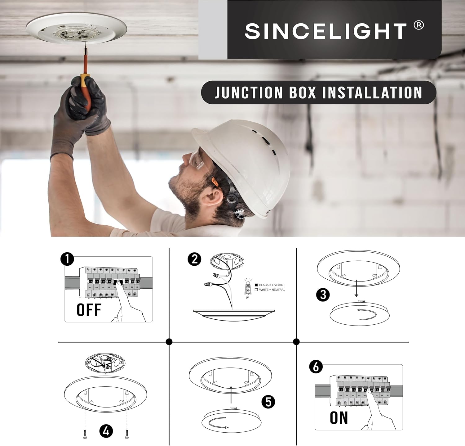 SINCELIGHT 6''/7'' Inch LED Ceiling Disk Lights, 15W Dimmable, Flush Mount or Recessed Can Retrofit, 2700K-3000K-3500K-4000K-5000K Selectable, Rich Color RA92, Eqv 100W, Low Profile, ETL&FCC, 6 Pack
