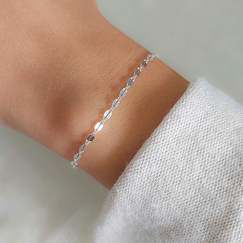 Miniatura 26 de Annika Bella Silver Bracelet, 6.5-7.5 Inches Hand Chain, 925 Silver Stackable Bracelets for Women, Valentines Day Gift, Jewelry for Teens