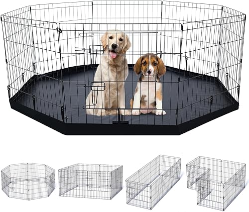 Dog Playpen Indoor with Bottom Pad/Top Cover, Dog Playpen Collapsible Metal Small Animal Kennels,8 Panels 24 ''W x 24 ''H for Indoor/Outdoor Small Medim Pet Yard