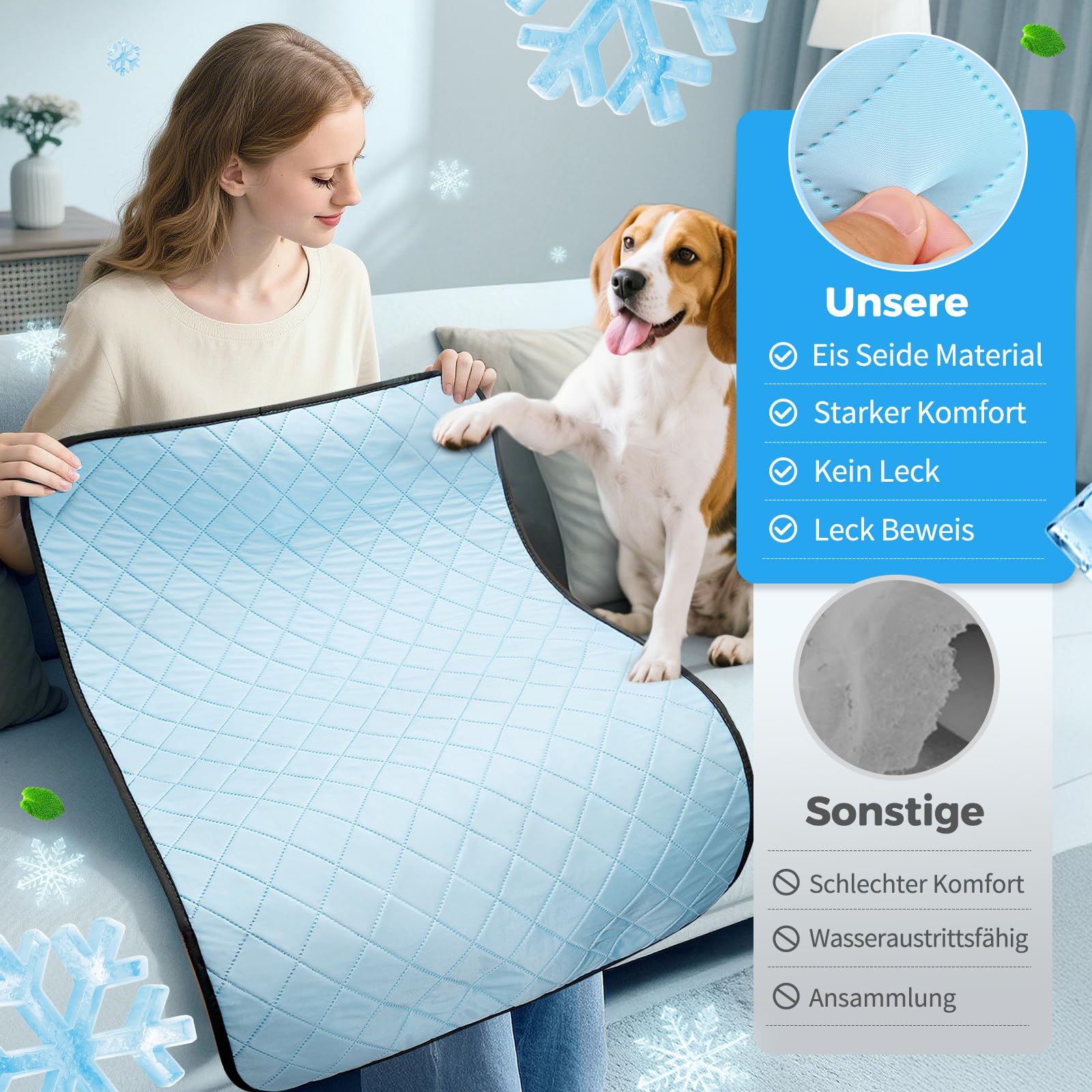 Kühlmatte für Hunde, Kühlmatte für Katzen Hundekühlmatte Selbstkühlend, Waschbar Kühldecke für Hunde Kühlmatte Sommer, rutschfeste Katzen Kühlmatte Bett Kühlkissen Hund