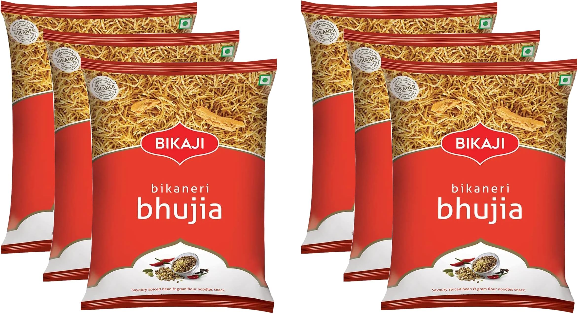 Bikaji Bhujia Snack 200g - Aslee Bikaneri Namkeen Anytime Snack Pouch - Traditional Indian Salty Savoury Crunchy, Crispy Snack (Pack of 6)