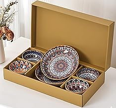 Ceramic Printed Dinnerware Set, Japanese Asian Cuisine Bowls and Plates for Dinner, Rice, Soup, Dessert, Salad, Gift Box Packed Dinner Set (Multicolor, 4Bowls, 2Plate (Pack of 6))