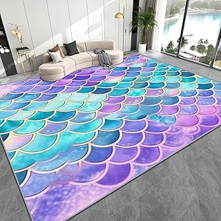 Mermaid Rug for Girls Bedroom - 3x4 Rug, Mermaid Door Mat Indoor Entrance, Mermaid Scale Entryway Throw Rugs, Mermaid Tail Carpet, Mermaid Home Decor & Gifts