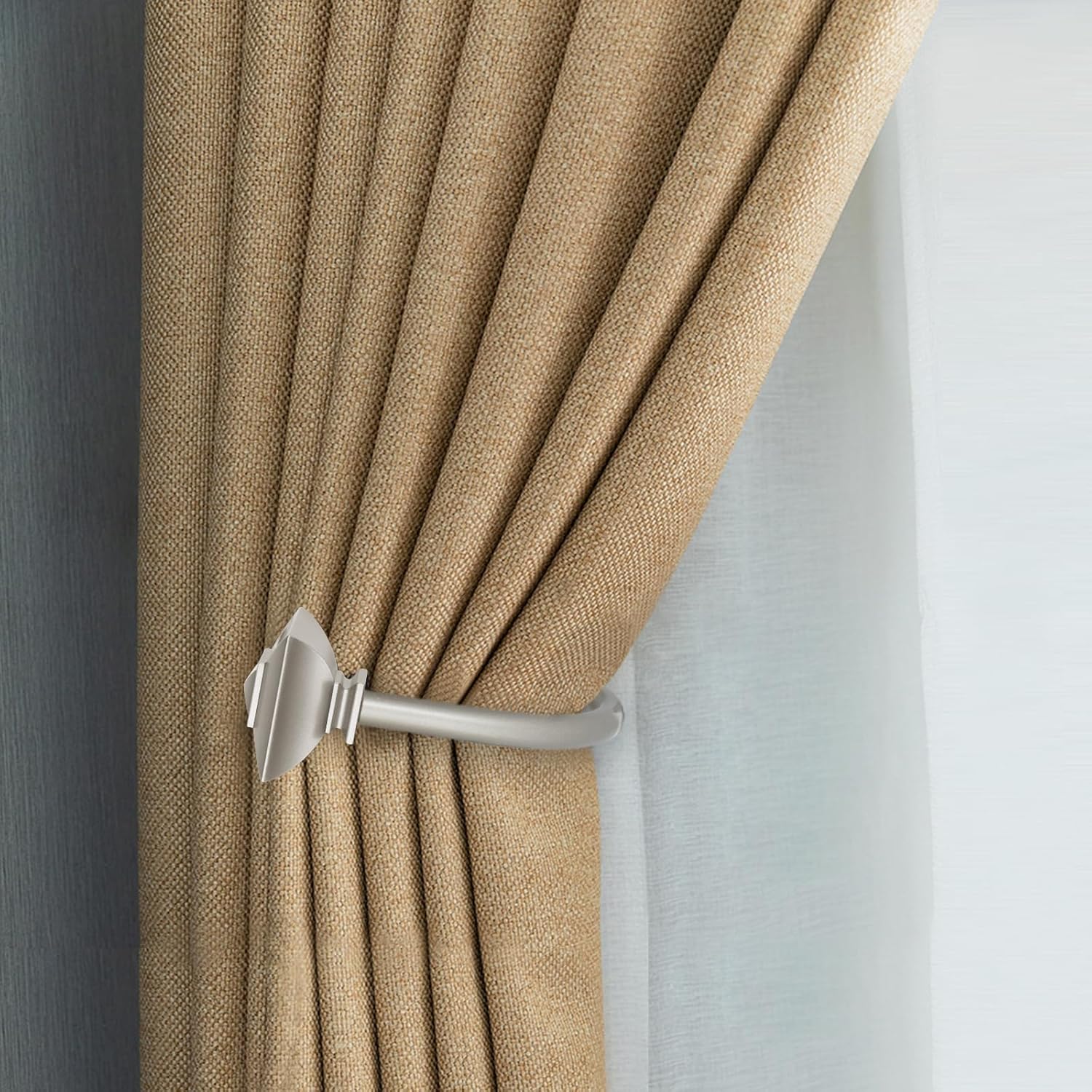 KAMANINA Bundle of 32-120" Antique Silver Single Curtain Rod and Matched Holdbacks 1 Pair, Square Finials