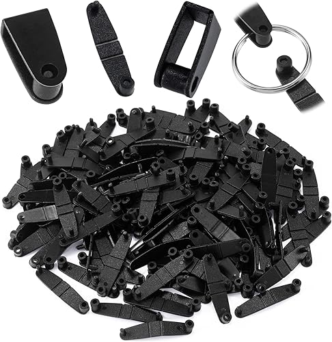 Miniatura 8 de OIIKI 100 clips de plástico para llavero, acrílico negro, pestañas a presión, tarjetero para llaves, anillos, oficina, tarjetas de crédito,