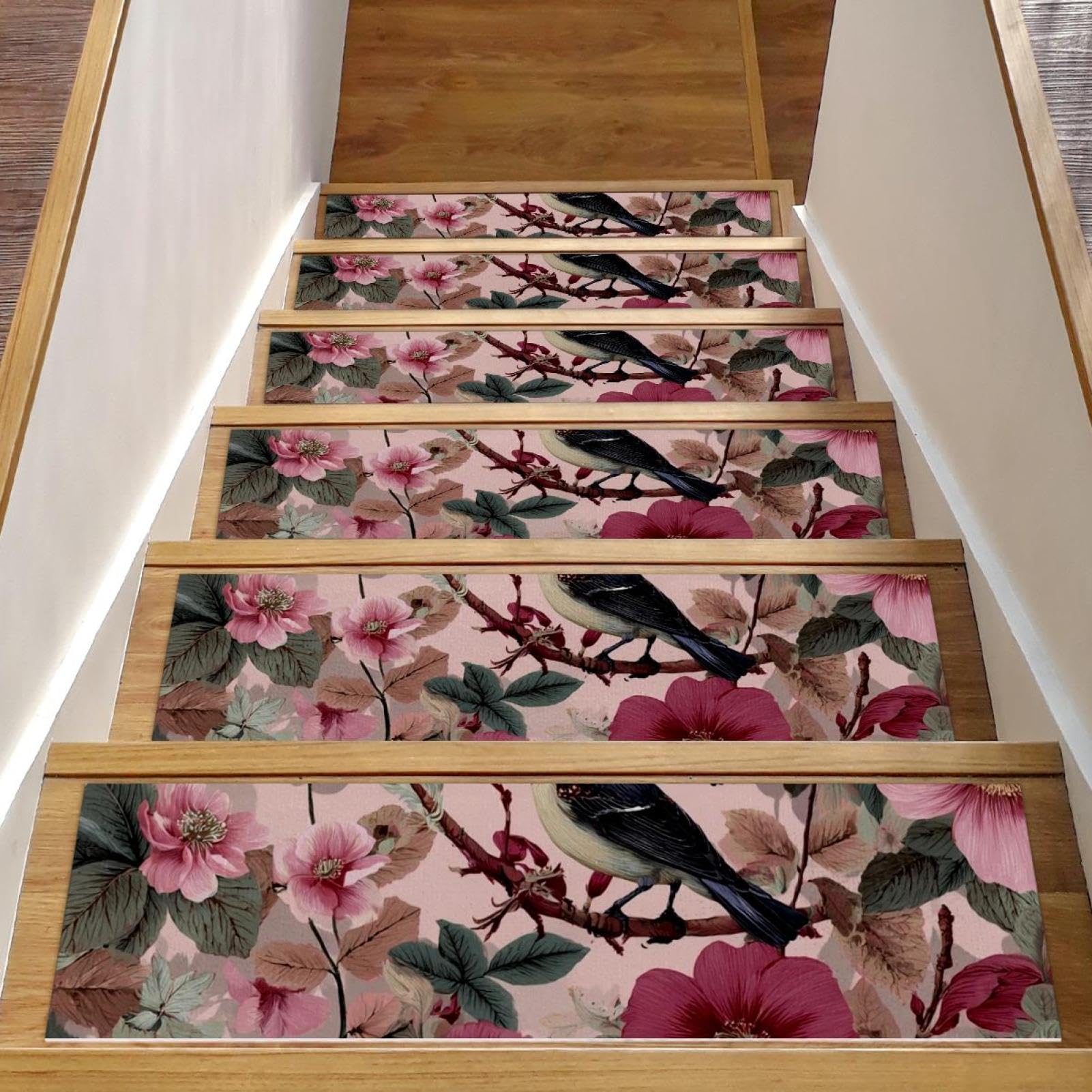 Tapis d'escalier vintage oiseau et fleur lot de 15 finitions haut de gamme