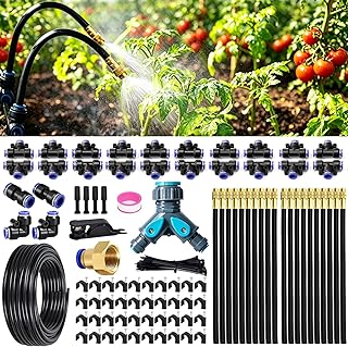 Bewässerungssystem Garten, 20m Schnellanschluss-Tröpfchenbewässerung-Set, ausgestattet mit 20 drehbaren 360°-Messingdüsen, automatische Bewässerungssystem Garten, für Gewächshaus, Rasen, Hochbeet