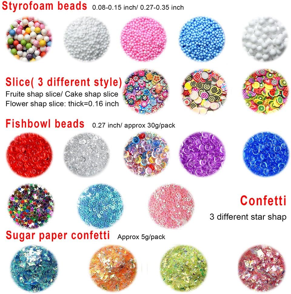 FEPITO 35 Pack Slime Making Kit Slime Supplies Including Fishbowl Beads, Foam Balls, Glitter, Confetti, Storage Containers, Slime Tools for DIY Craft Homemade Slime(Contain No Slime)