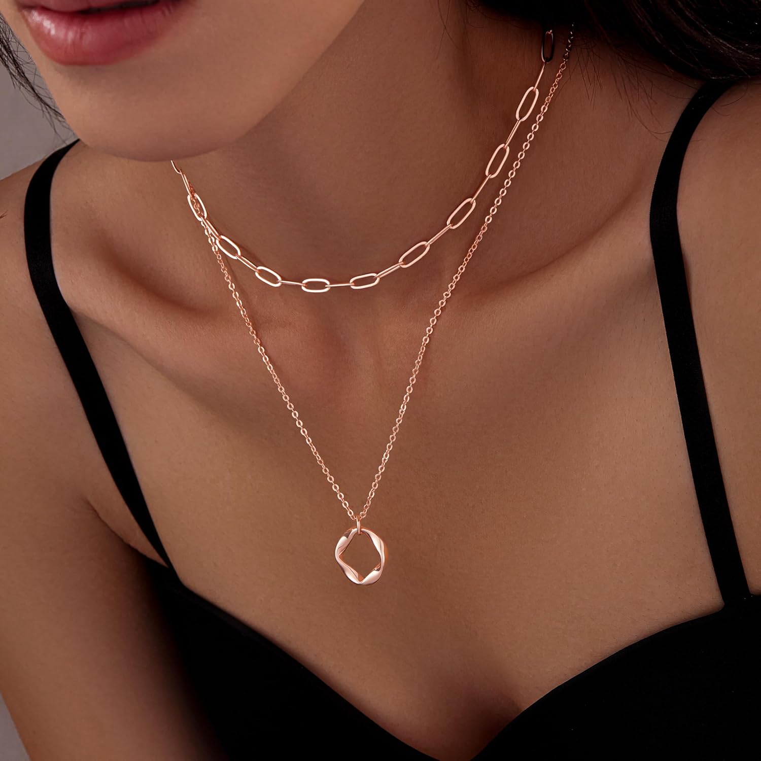 Layered Gold Necklaces for Women, Stackable Dainty 14K Gold Silver Plated Trendy Simple Heart Diamond Cross Bow Circle Pendant Paperclip Choker Dot Chain Necklace,Jewelry Set Gifts for Women - Image 4