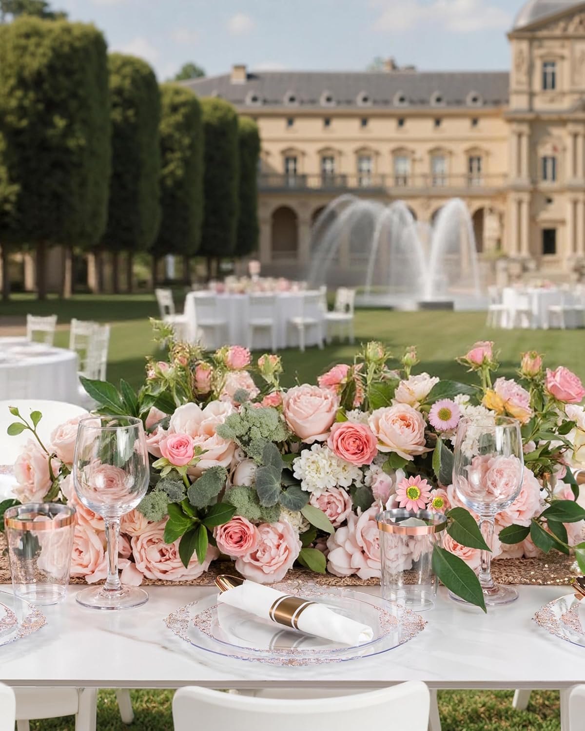 Nervure 350PCS Rose Gold Plastic Plates - Rose Gold Plastic Dinnerware Sets for 50 Guests - 100 Disposable Plates, 150 Silverware, 50 Cups, 50 Napkins Perfect for Wedding & Party & Valentines - Image 7