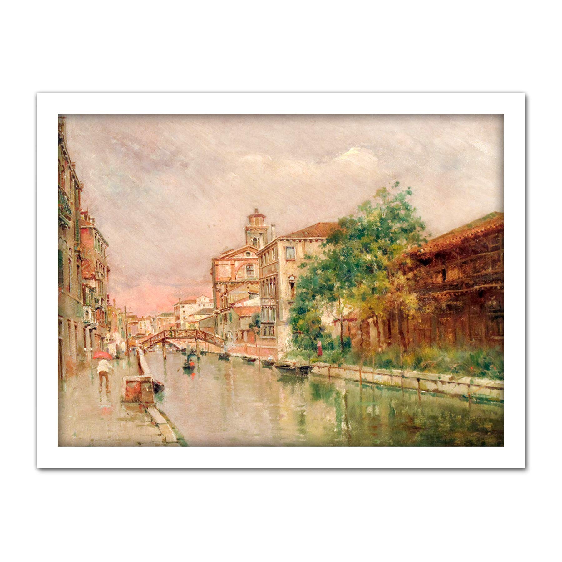 Artery8 Reyna Manescau Venetian Canal Under Rain Painting Artwork Framed Wall Art Print 18X24 Inch