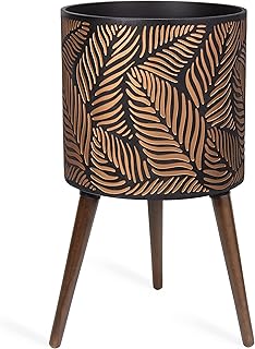 14 Inch Planter Pot with Stand, Mid-Century Tall Plant Pot with Legs for Indoor Plants, X-Large, Bronze/Grey, 88-ST-6-XL