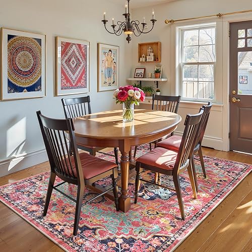 Miniatura 204 de Lahome Alfombra bohemia con medallón floral de 3 x 5 pies, suave, impresa, para baño, cocina, entrada, vestíbulo, vintage, antideslizante, lavable